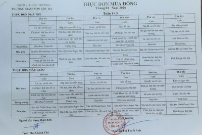 Thực đơn tháng 1/2026