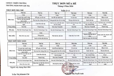 THỰC ĐƠN MÙA HÈ THÁNG 4. 2026