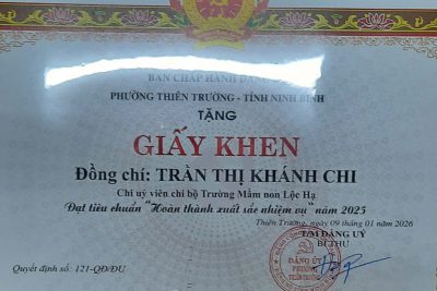 Cán bộ quản lý, giáo viên, nhân viên trường Mầm non Lộc Hạ tham gia Đại hội thể dục thể thao Phường Thiên Trường lần thứ 1, năm 2026